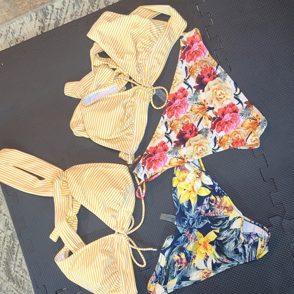 Cupshe Bikinis set of 2. Yellow stripe with floral bottom